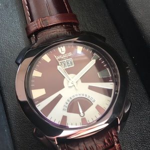 Lancaster Italy 🇮🇹 Stainless Steel Brown Leather